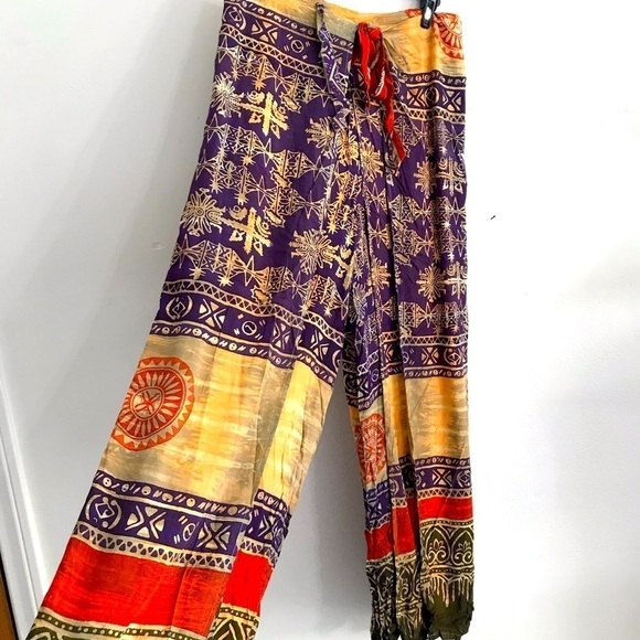 Hot palazzo wide leg wrap pants BoHo hippie hobo festival Zen print lagenlook - Picture 1 of 4